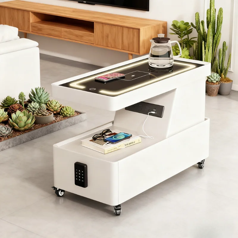 

Modern Minimalism Movable Living Room Coffee Table Smart Edition White/Black Wood Storage Durablepromote sales