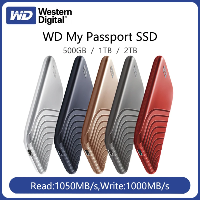 Western Digital  WD 1TB NVMe External Portable Solid State Drive 500GB My Passport SSD Type-C USB3.2 encrypted mobile hard drive