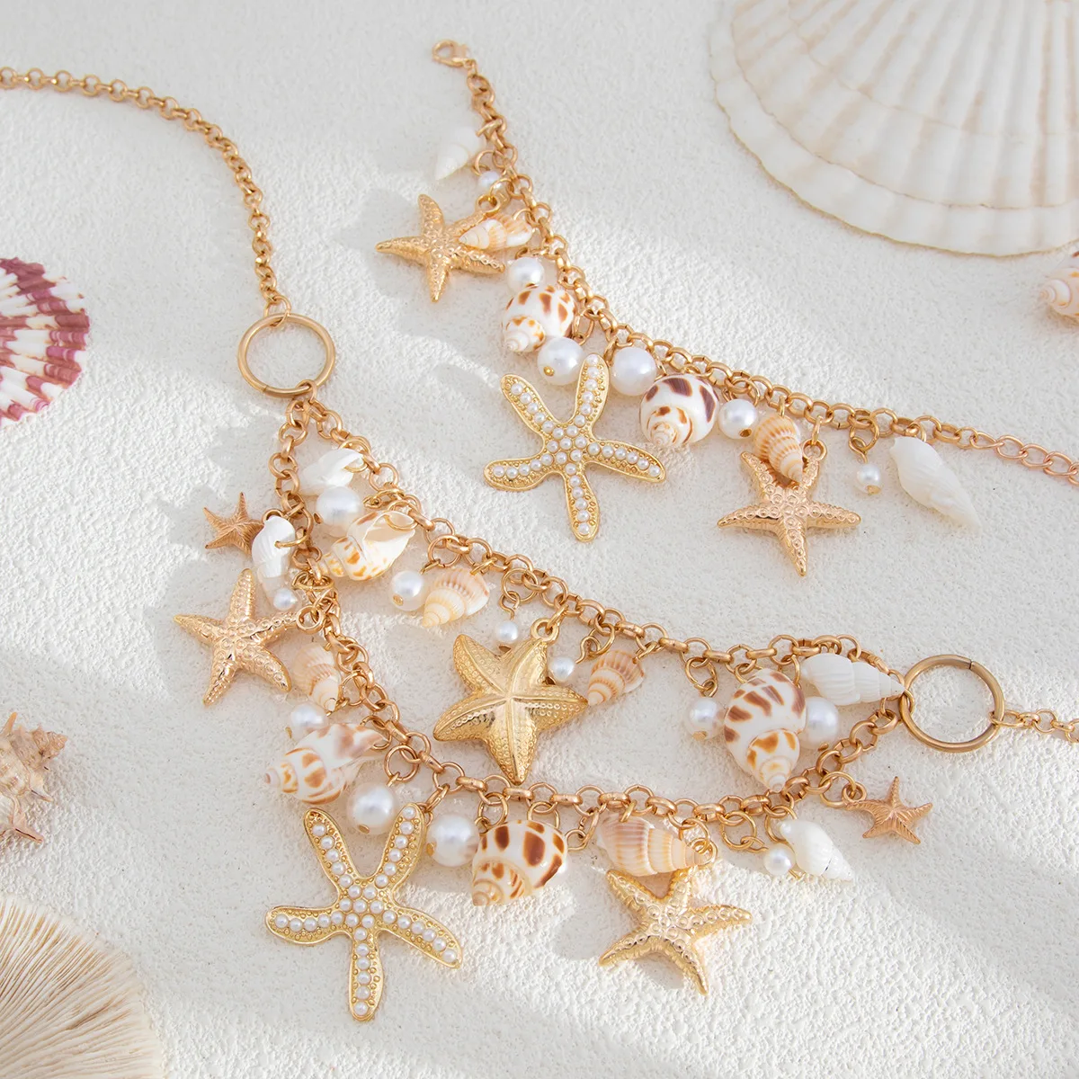 Summer Vacation Seashell Starfish Tassel Necklace for Women Beach Style Natural Conch Pendant Daily Elegant Necklace for Women