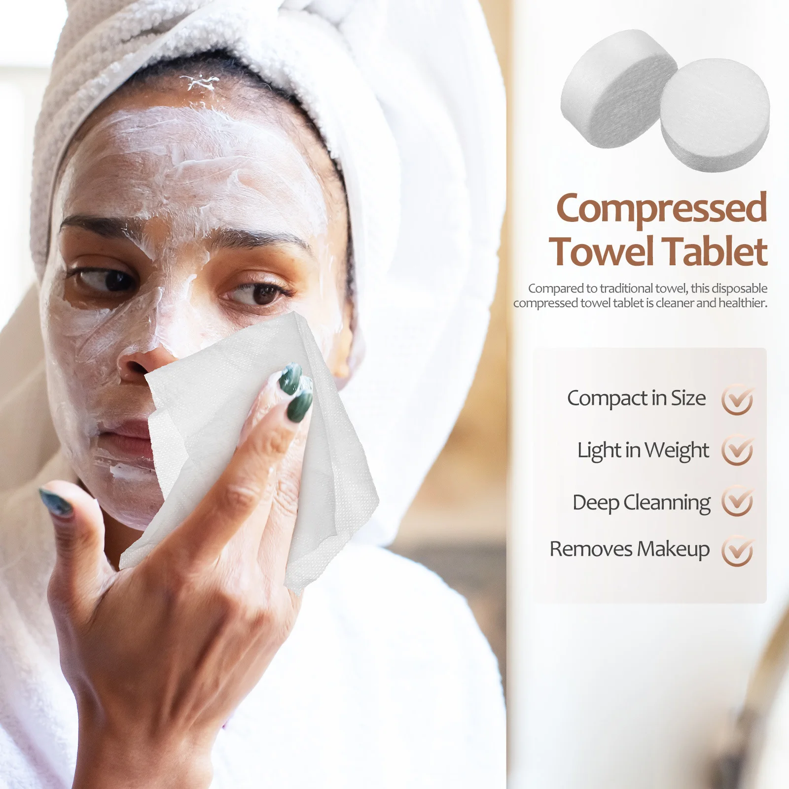 

100Pcs Compressed Towel Soft Biodegradable Disposable Face Body Cloth for Travel Camping Sports Organic Natural Compostable