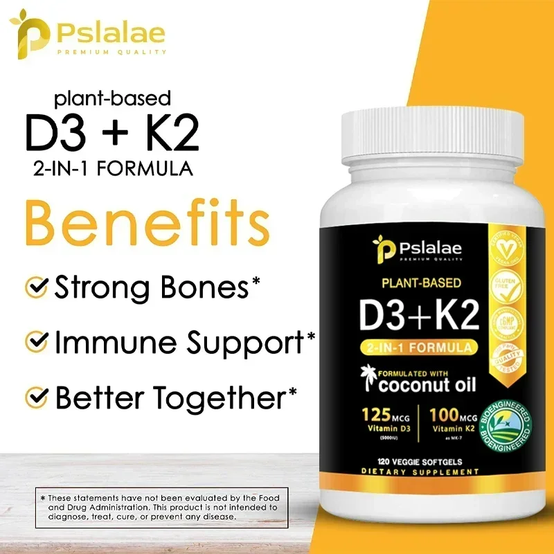 Vitamin K2+D3 - with Natural Organic Coconut Oil - Supports Calcium, Bone and Immune Health