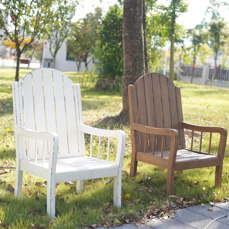 

American retro solid wood back chair terrace garden courtyard single rest chair open-air solid wood matching table and chairs