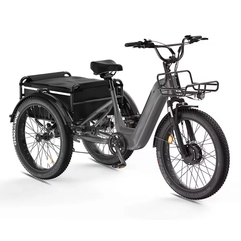 

All aluminum alloy trike tricycle 24inch fat tire 3 hydraulic brakes wheels cargo bike electric 500W 750W 15AH up 600LBS loads