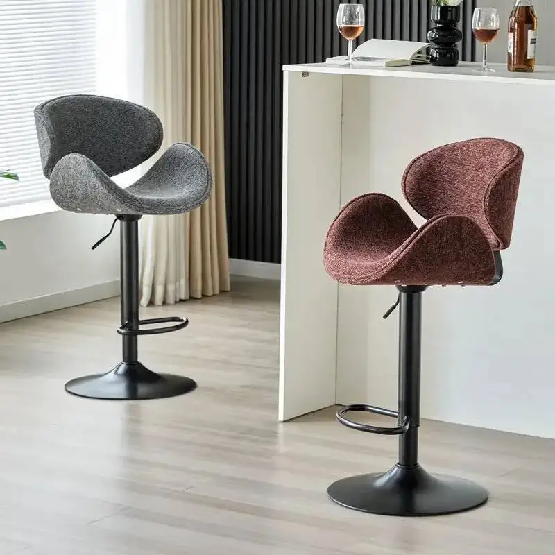 Nordic Home Backrest Swivel Chair Modern Simple Light Luxury High Stool Bar Chairs Lift Solid Wood Comfortable Bar Chairs