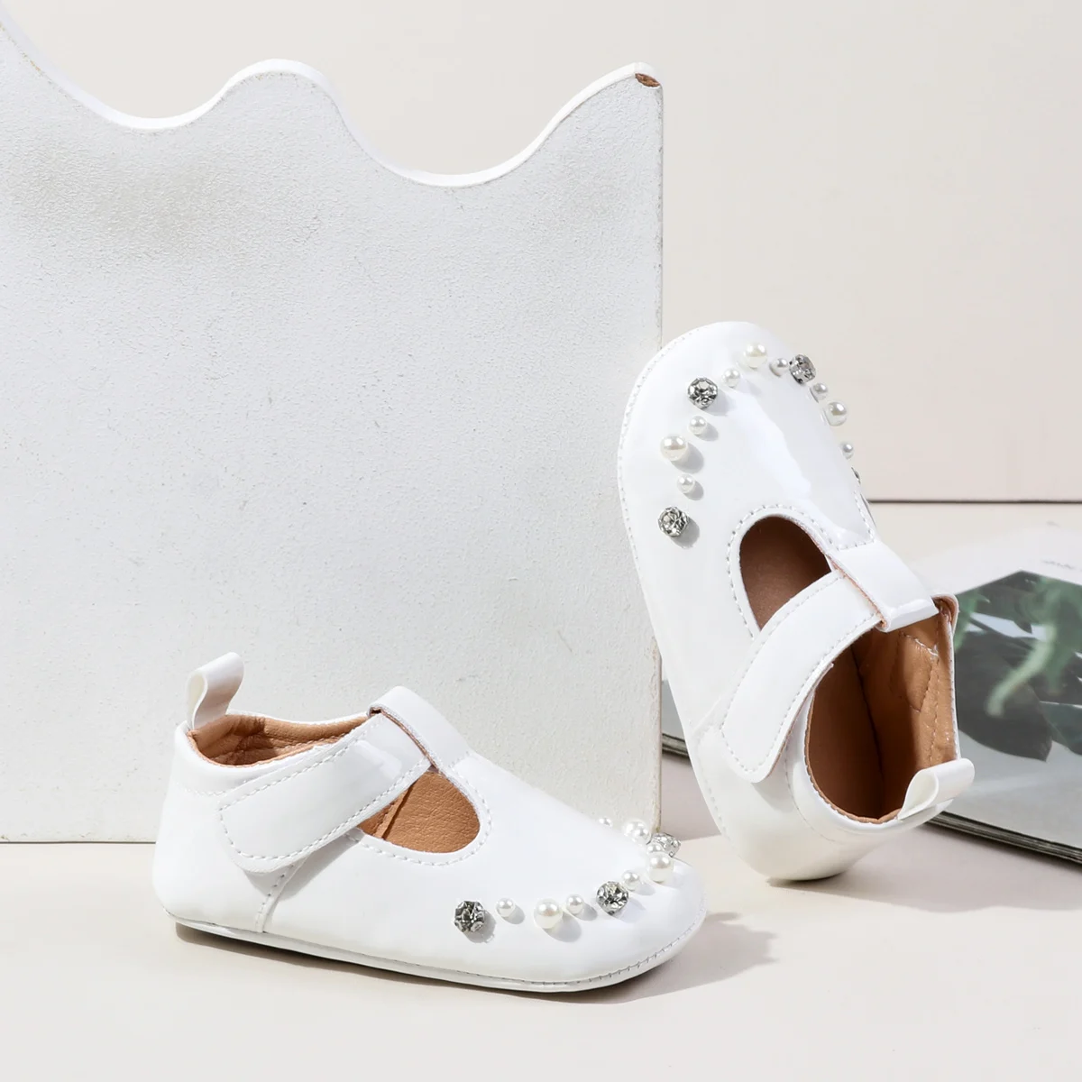 الربيع والخريف نمط اللؤلؤ والكريستال تصميم الطفل تعلم مشوا 0-1 سنة الفتيان والفتيات لينة سوليد أحذية الملاعب المغطاة #3