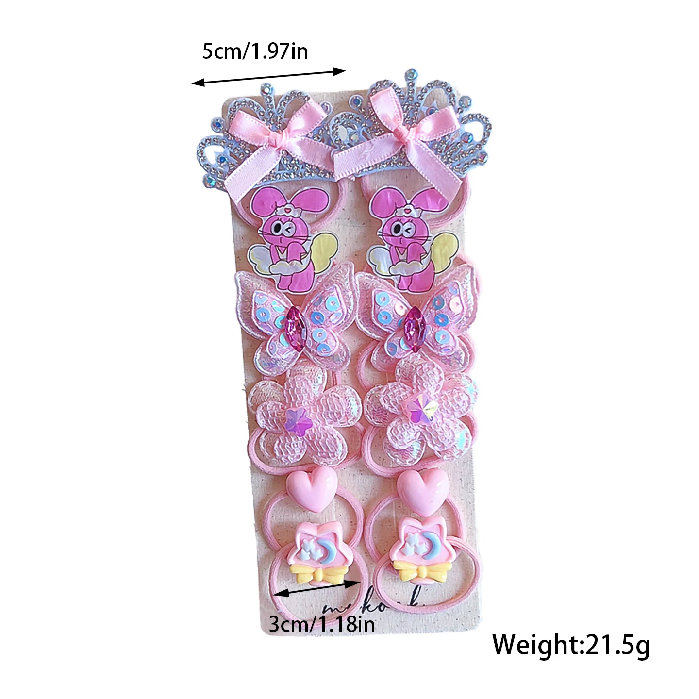 Neue Mode 10 Stück/Set Rosa Blaue Mini-Haargummis Cartoon-Häschen Strass-Krone Pailletten-Schmetterling Herz Elastisches Haarband für Mädchen – Detail 2