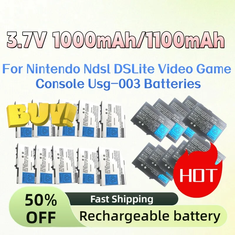 

Real Capacity Rechargeable Battery 10PCS/Set 3.7V 1000mAh/1100mAh for Nintendo Ndsl DSLite Video Game Console Usg-003 Batteries