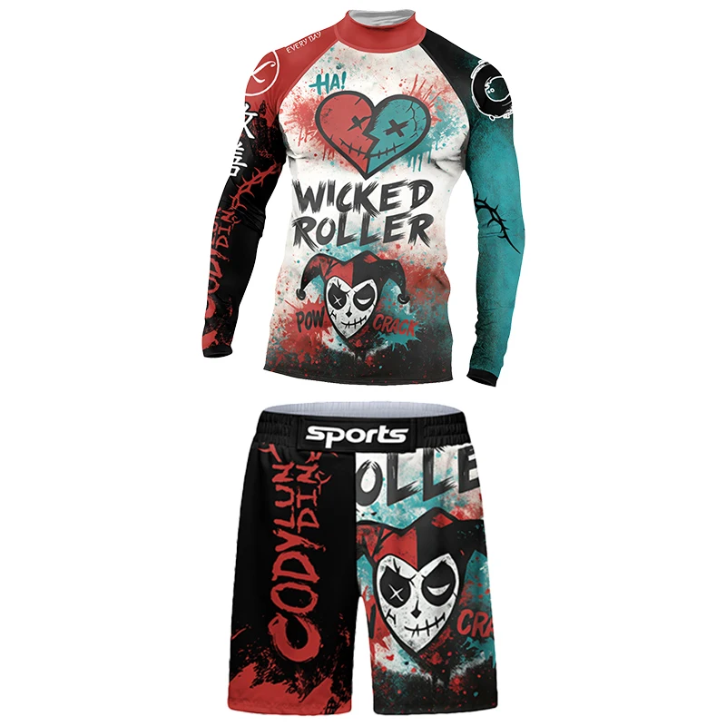 

Cody Lundin Hign Collar Men Sportsuit For MMA Jiu jitsu No Gi Rashguard Fighting Wrestling Shorts Pants Compression Tracksuits