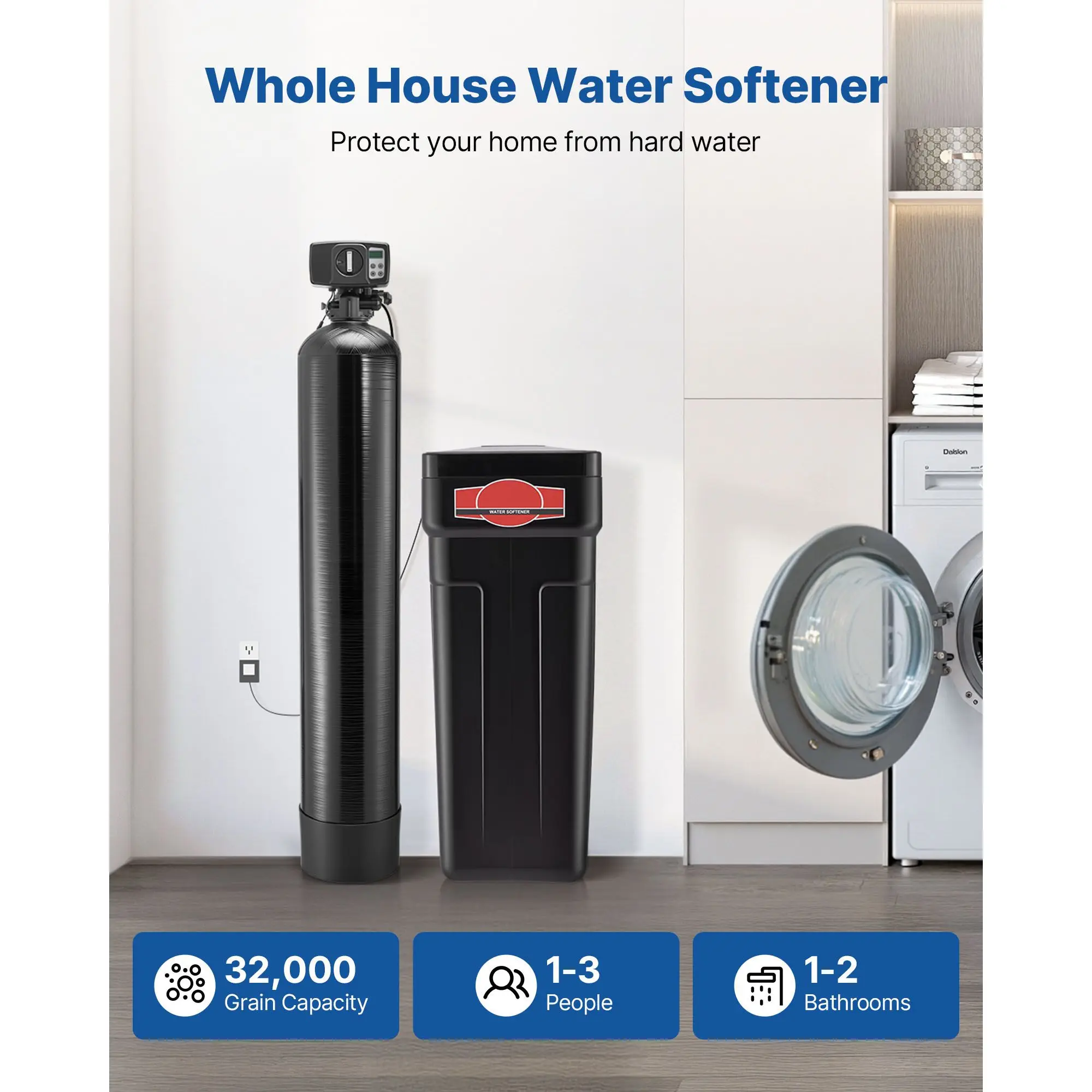 Electric 64,000 Grains Automatic Digital Control  Water Softener System Includes Bypass Valve For Hard Water