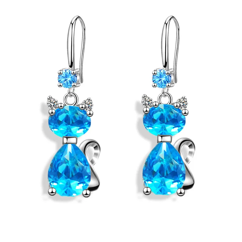 

925 Sterling Silver Drop Earrings Shining Cute Small Cat Zircon Earring for Women Girls Wedding Party Trendy Jewelry Gift
