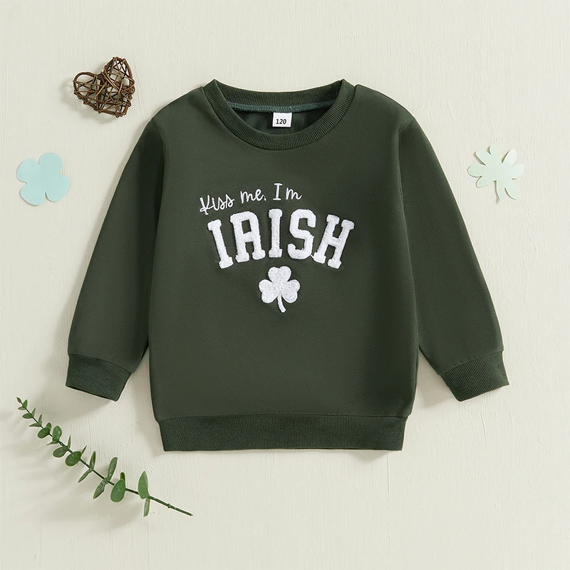 Kids Sweatshirt Long Sleeve Crew Neck Letters Shamrock Hoodie Pullover Irish Holiday Clothes for Boys Girls