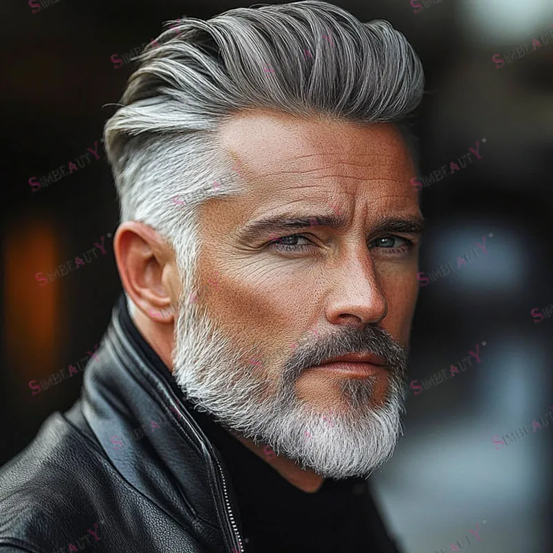 Old Man Human Hair Capillary Prosthesis System ผู้ชาย Toupee เส้นผมธรรมชาติ 65% ผมสีเทานุ่มคุณภาพสูงผิวฐาน Hairpieces