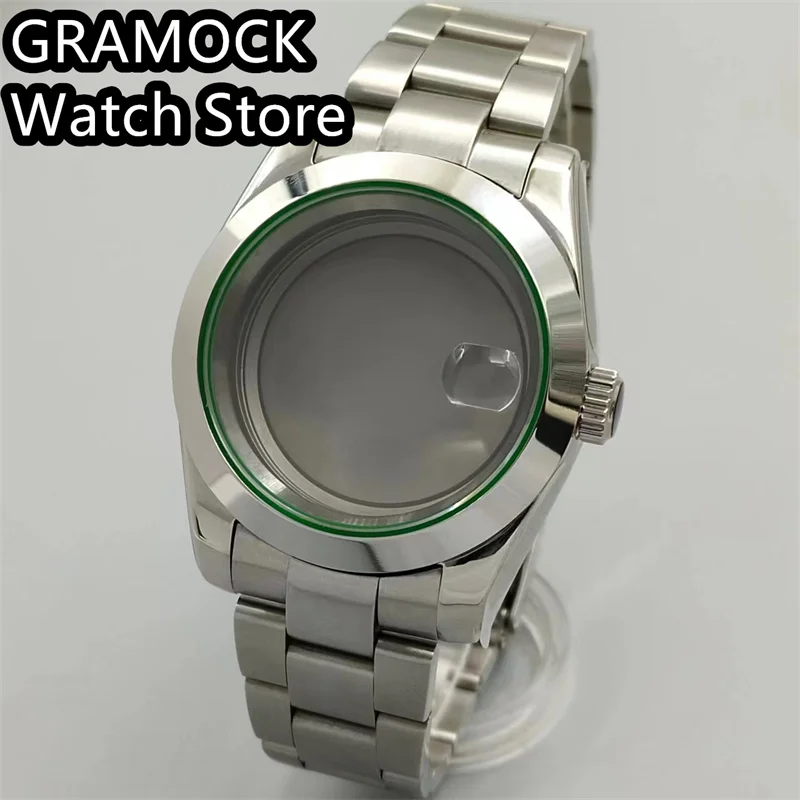 GRAMOCK 36mm/40mm Polished Case Green Edge sapphire glass fit NH35 NH36 ETA2824 2836 Miyota8205 8215 Mingzhu DG2813 3804 PT5000