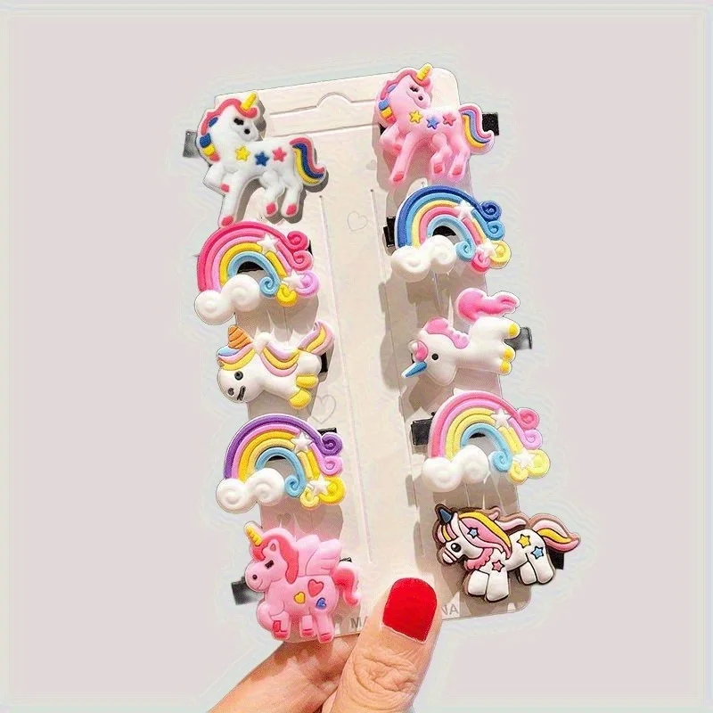 

10PCS Unicorn Hair Clips Set for Girls Cute Cartoon Hairpins with Ice Cream Headband Barrettes Kids Hair Accessories