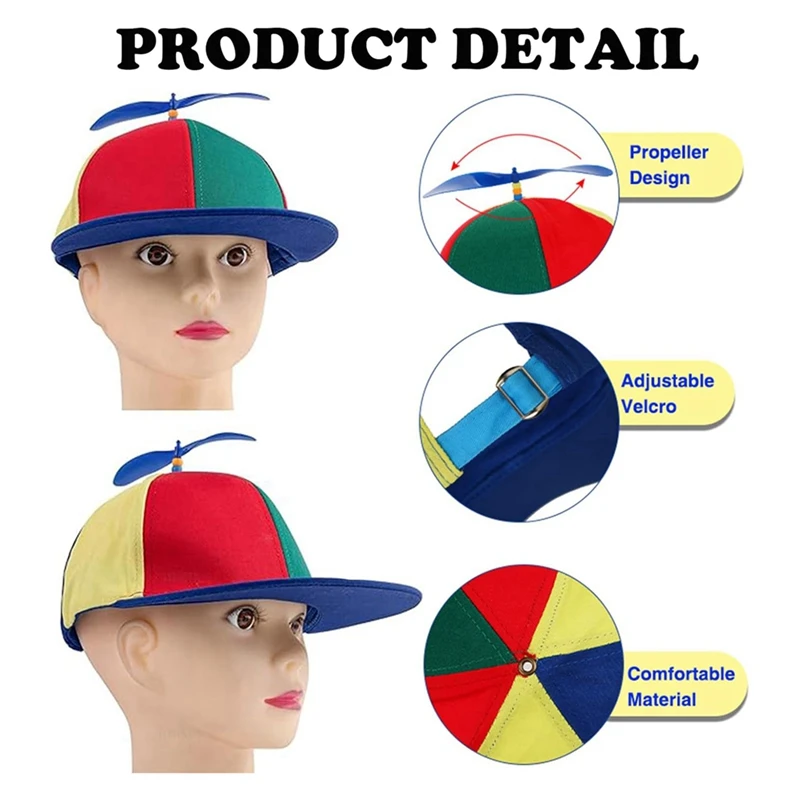 Propeller Hat, Colourful Propeller Hat,Adults Helicopter Hat With Propeller, Summer Sun Protection Hat Propeller Hat