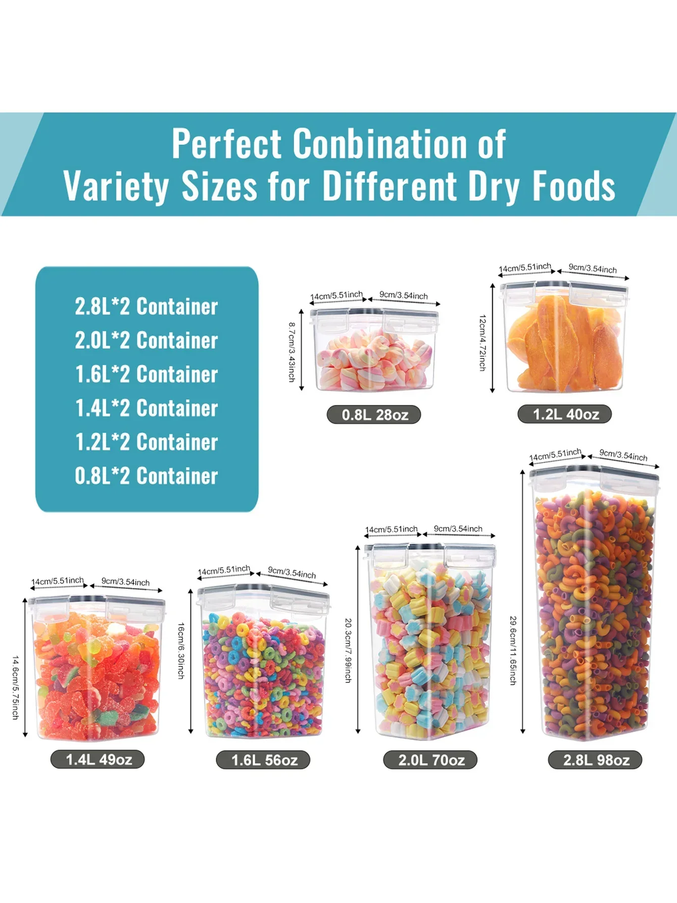 12 قطعة من أدوات المطبخ، حاويات تخزين الطعام المختومة مع أغطية - مثالية لتنظيم وتخزين البضائع الجافة #3