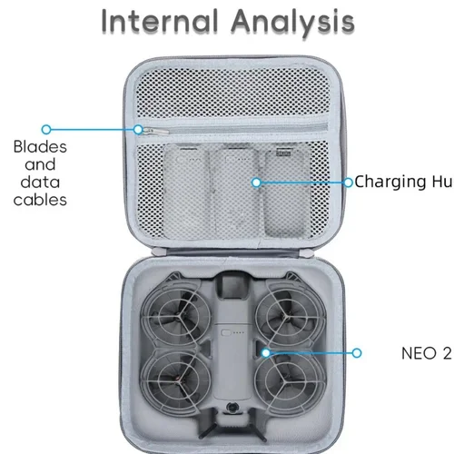 Imagen 2 del producto Bolsa de almacenamiento portátil para Dron DJI Neo 2, estuche de transporte con carcasa dura, caja protectora impermeable y antiarañazos, accesorios