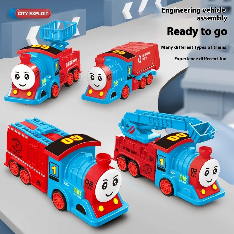 

Inertia sanitation vehicle model kindergarten children's train car boy toy gift collection variety of small train cute gifts.