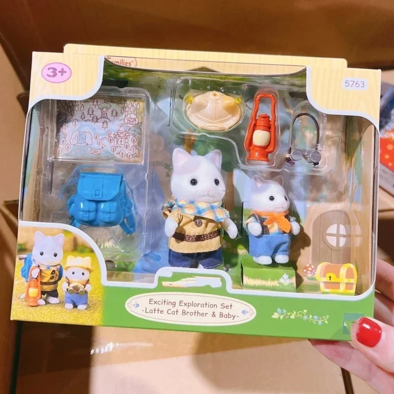 Genuine Japan Forest Family  Anime Figure Latte Cat Brother And Baby Adventure Set Decoration Birthday Girl Gift Toy