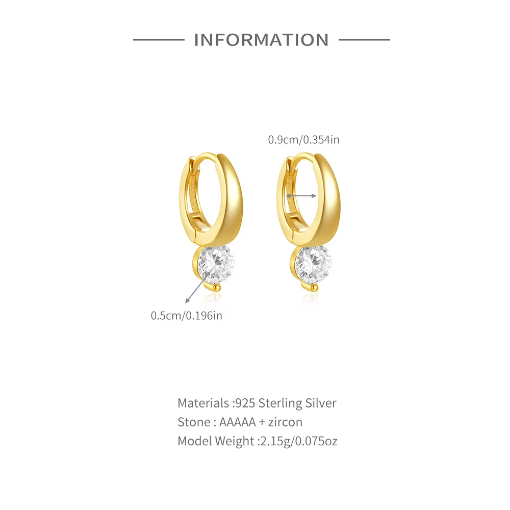 BOAKO 925 Sterling Silver Light Luxury Zircon Drop Earrings For Women 18K Gold Plated Ear Buckle Birthday Day Wedding Jewelry