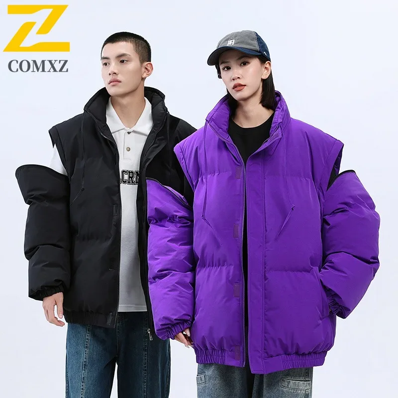 COMXZ 2025 الرجال النساء زوجين معطف مبطّن قصير تصدير أسفل سترة الوقوف طوق هونغ كونغ نمط دافئ البخاخ التحكم في السعر 159 يوان