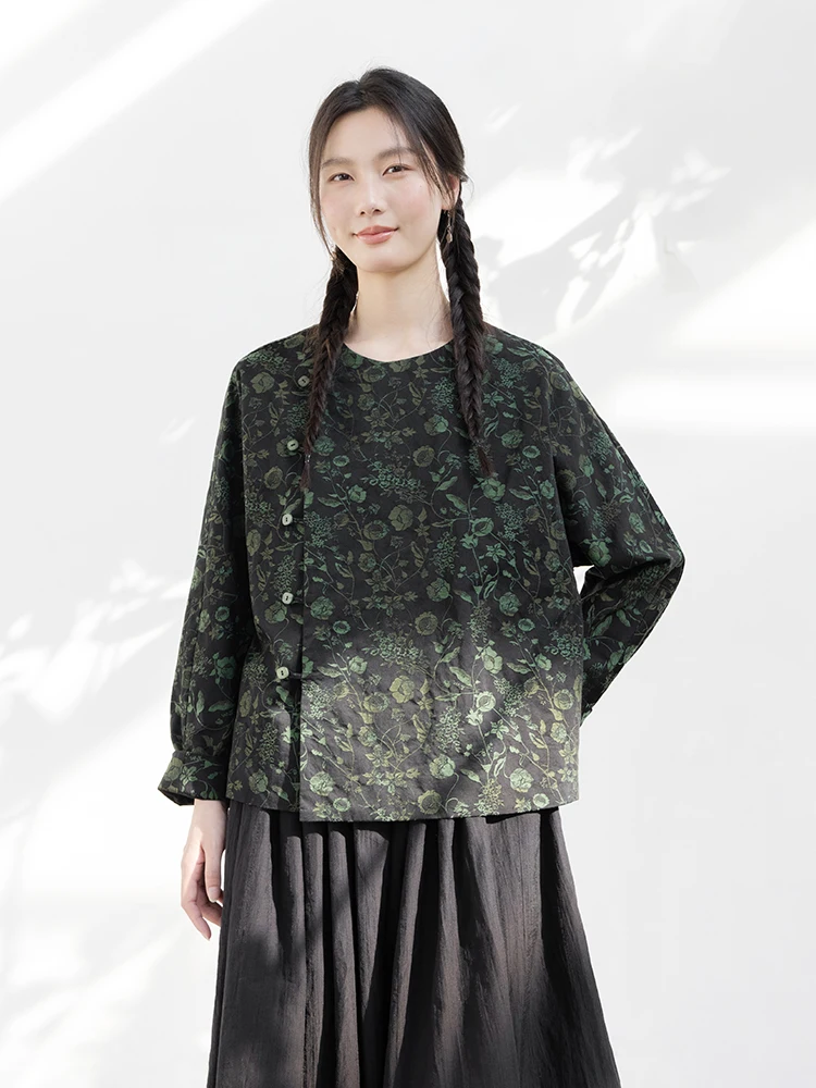 

New Le Collection Mixed Cotton Weave Embroidered Bla Base Spring Chinese Sle Top Coat Women's Commute Sle Lo...