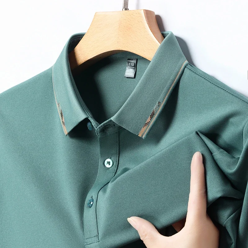 2024 Men\'s New Solid Color Cotton Business and Leisure POLO Shirt Summer Fashion Short Sleeve Comfortable and Breathable Top