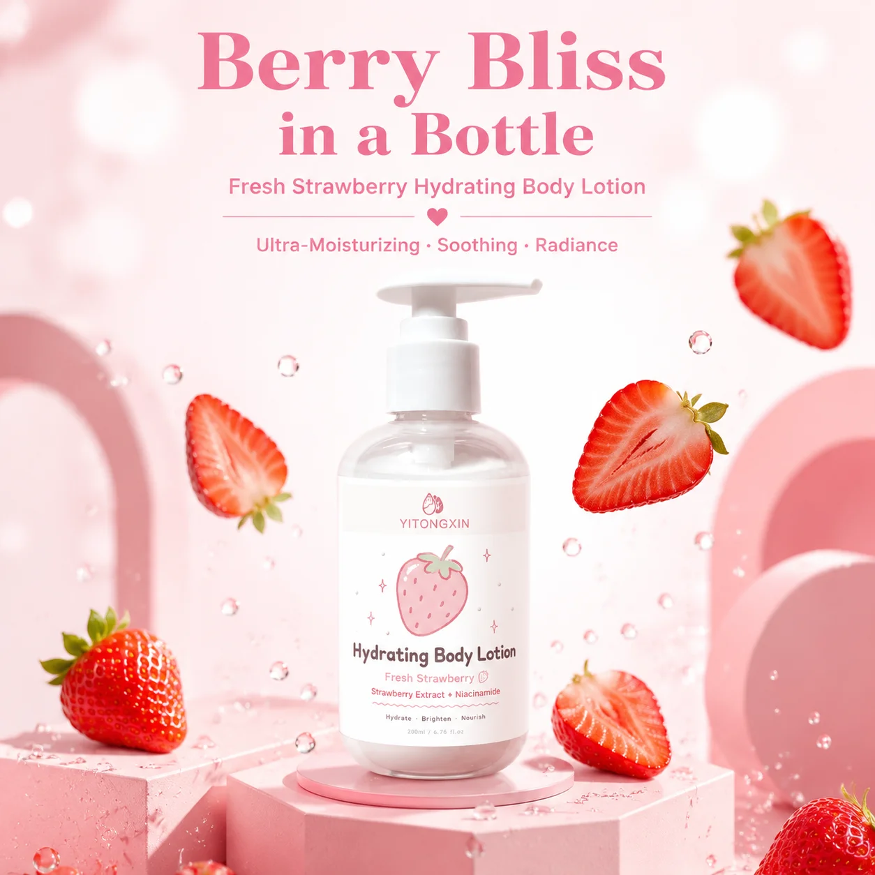 Fresh Strawberry Body Lotion Niacinamide Hydrating Brightening Moisturizer Nourishing Skin Care 200ml Lightweight Body Cream