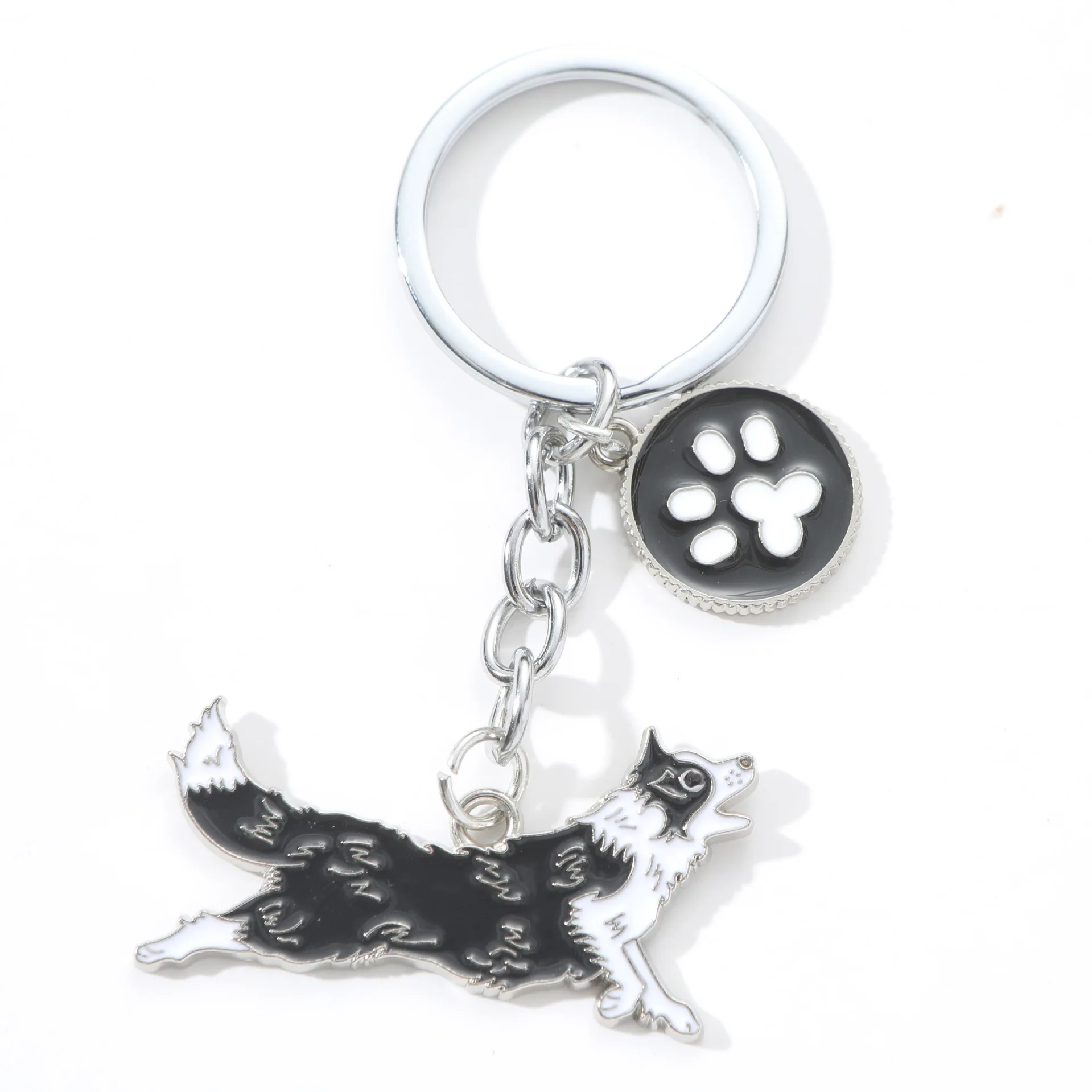 Fashion Animal Border collie dog Keychain Border collie Dog Pendant pet Enamel Keyring Women Bag Jewelry gifts