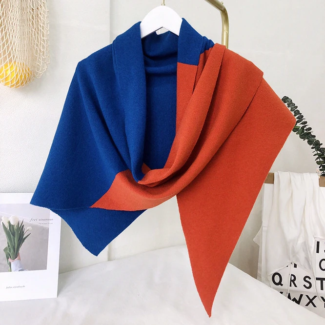 

Spring Autumn Knitted Women's Shawl Thin Cape With Skirt Air Conditioning Room Shoulder Protection Color Matching Blue