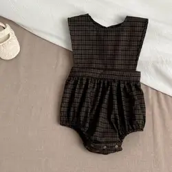 2024 Spring Sister Outfits Girl Baby Plaid Sleeveless Bodysuit Children Retro Casual Dress Infant Cotton Onesie Toddler Dresses