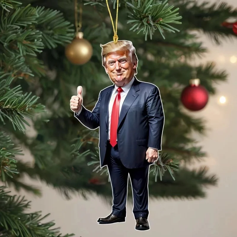 2D Trump-Inspired Acrylic Christmas Decor Hanging Ornament for Car and Tree Perfect Holiday Gift Funny Cartoon Pendant