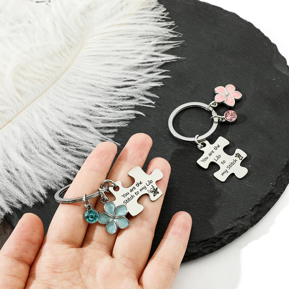 Lilo And Stitch Stainless steel Keyring Ohana Means family Keychain Creative Charm Fashion Jewelry Accessories Cosplay Keyring