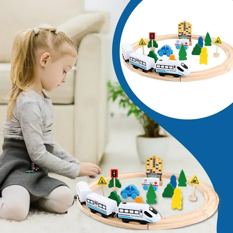 26pcs Magnetic Wooden Electric Train Track Set - Kids Educational Toy Gift (Batteries Not Included)