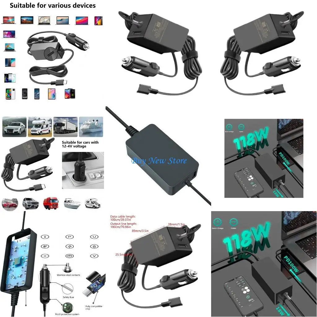 

20CE Fast speed 100W Car Chargers for Laptop Smartphone Multiple Safety Mechanisms Flame Retardant Material Vehicle Boats Use