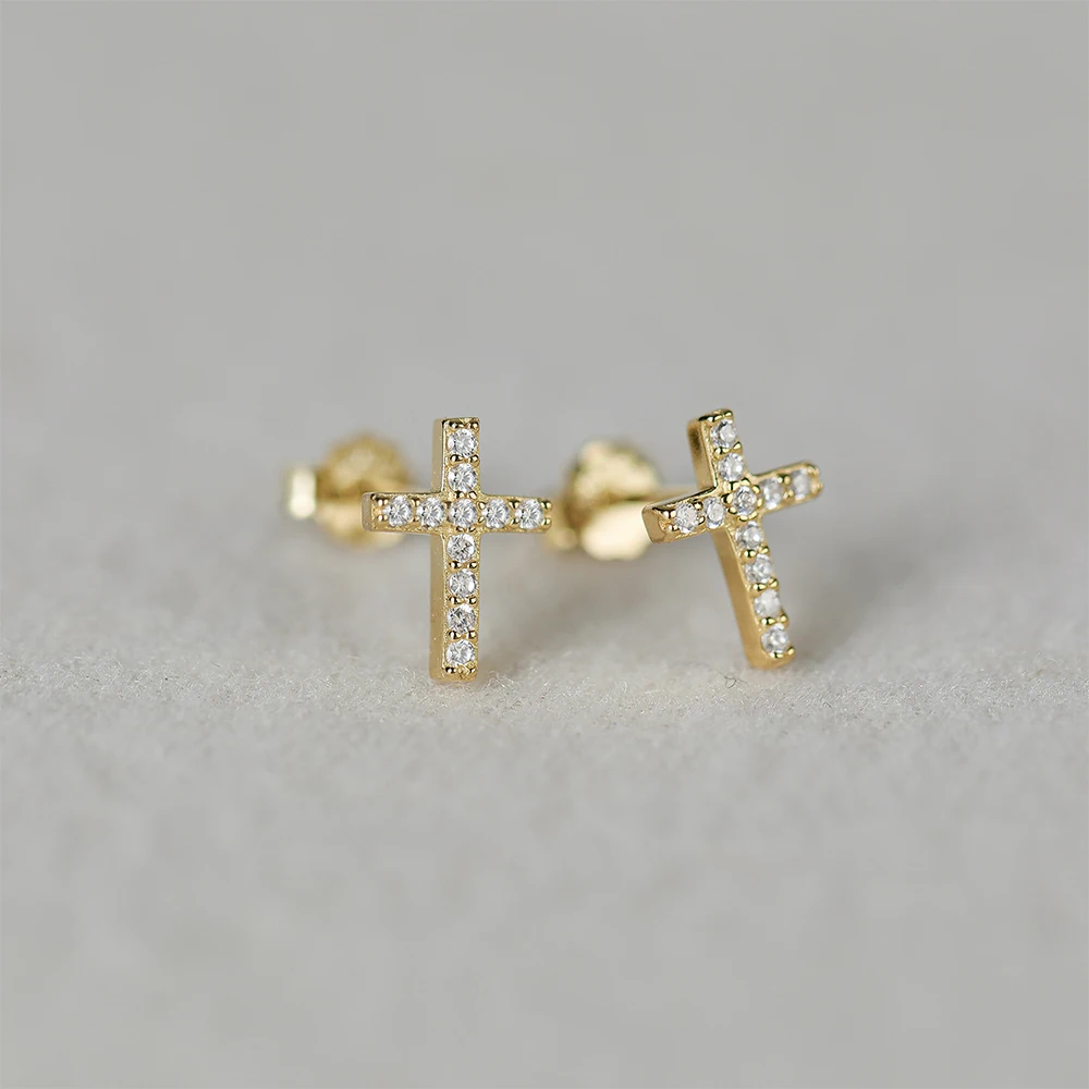 Minimalist 925 Sterling Silver CZ Zircon Stud Earrings for Women Simple Geometric Cross Gold Silver Earrings Fashion Jewelry