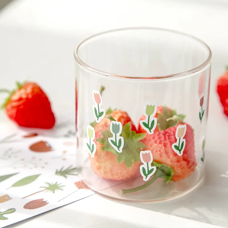 1PCS Paper Sticker Stationery Geometric Patterns Flower Love Heart Round Shape DIY Decoration Cute Stickers Scrapbooking