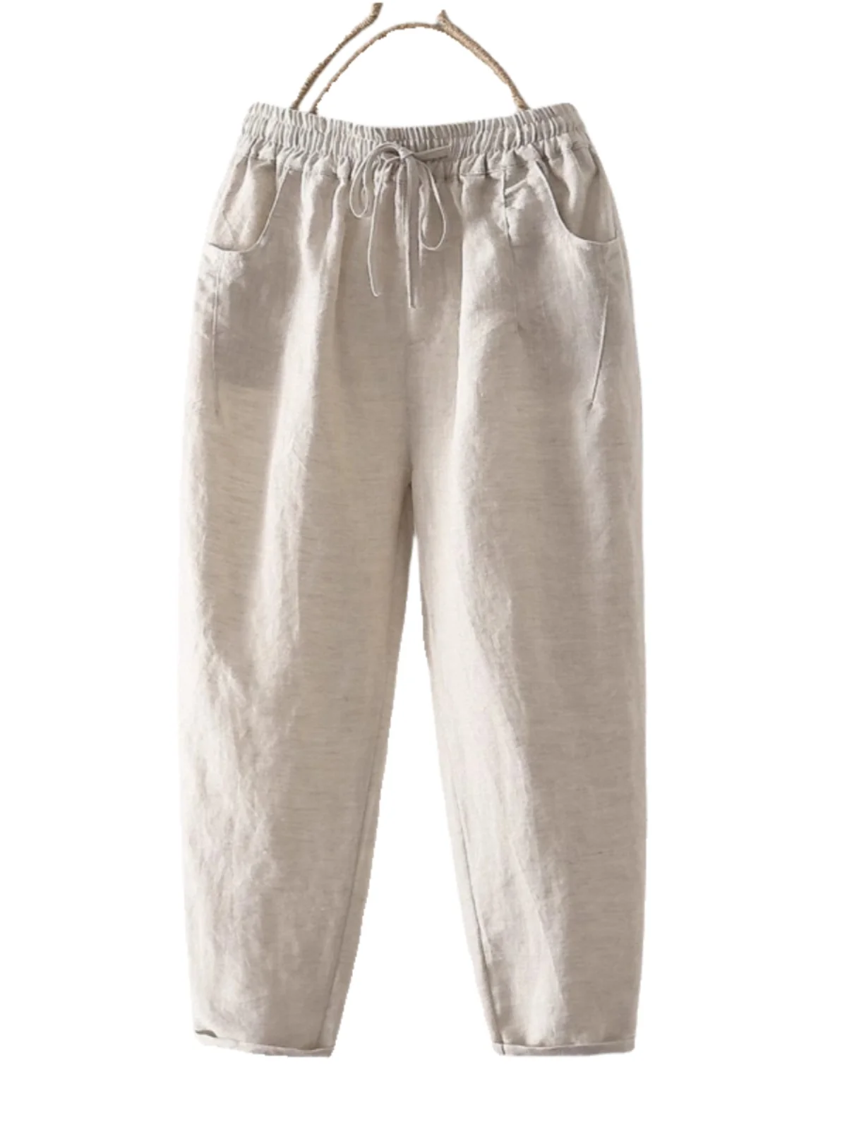 الراقية القطن الكتان فضفاض سراويل نسائية 2025 صيف جديد Sle عادية تسع قطع صغيرة القدم سراويل هارلان الكورية Sle #5