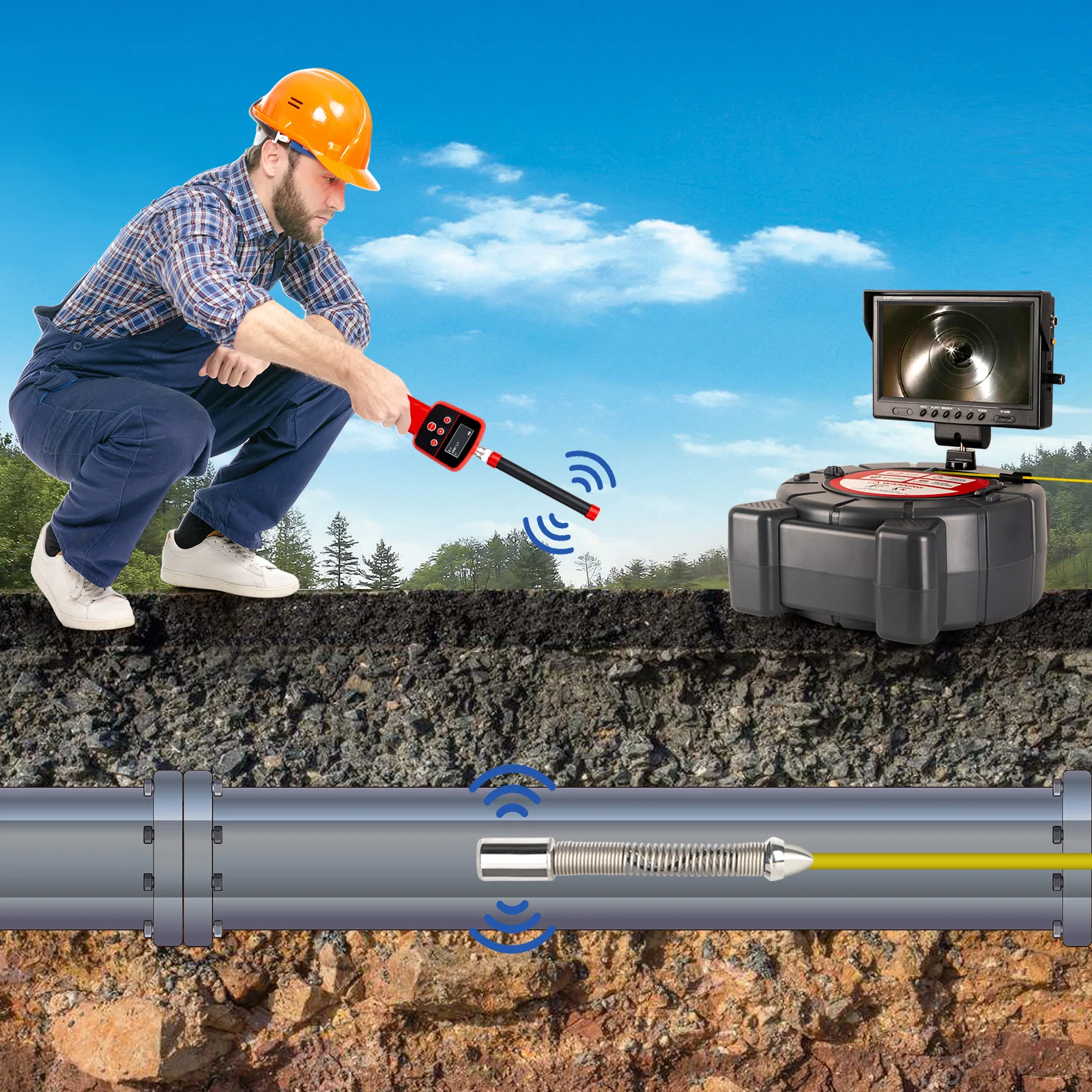 

9inch HD Screen Sewer Camera Factory Wholesale 512Hz Locator Self-leveling Meter Count Industrial Pipe Endoscope Video Camera