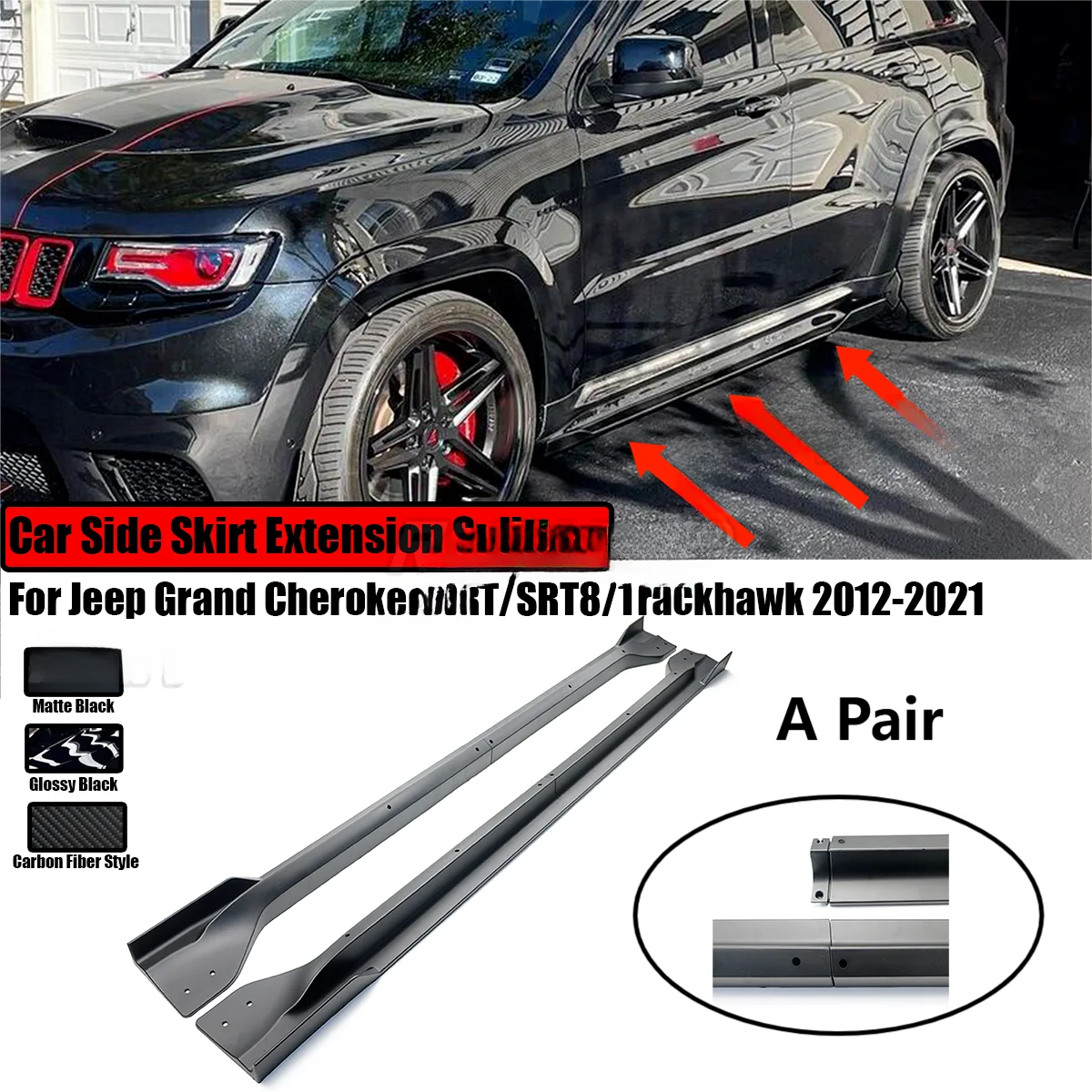 For Jeep Grand Cherokee SRT/SRT8/Trackhawk 2012-2021 Car Side Skirt Extension Splitter 4 PCS Plate Lip Bumper Winglet Body Kit