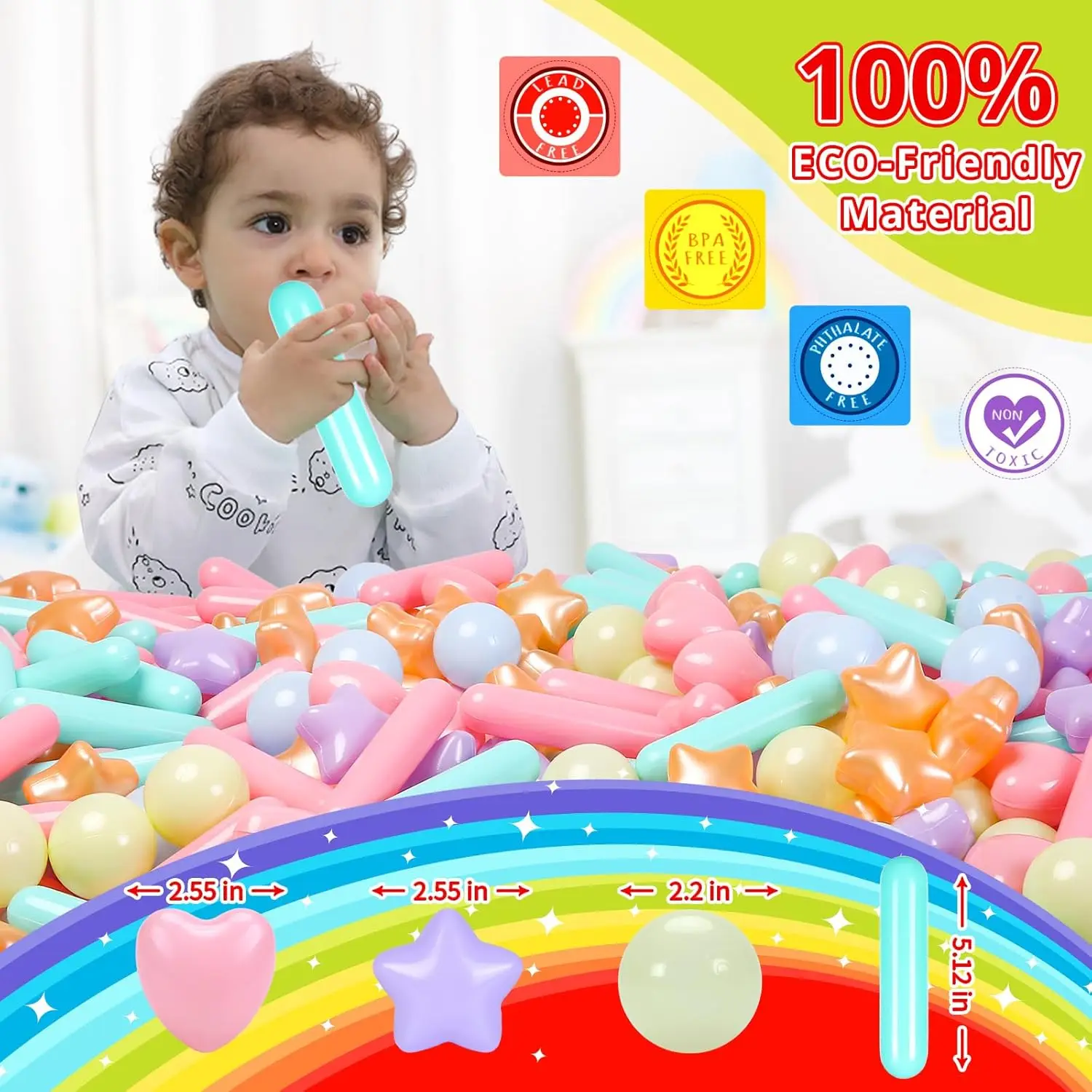 Boules de fosse à balles pour bébés et tout-petits, 200 pièces, sans Phtalate, sans BPA, en plastique anti-écrasement, Macaron Ocean Balls, jouet de jeu