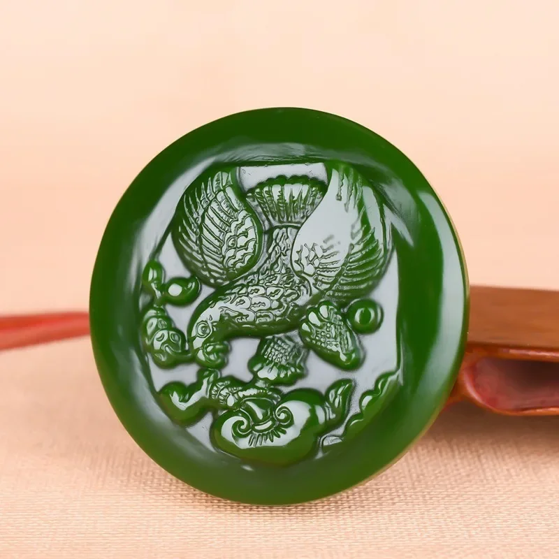 

Natural Green Handmade Carved Eagle Jade Belt Buckle, Fashionable Boutique Jewelry, Men's and Women's Waist Buckle Gift