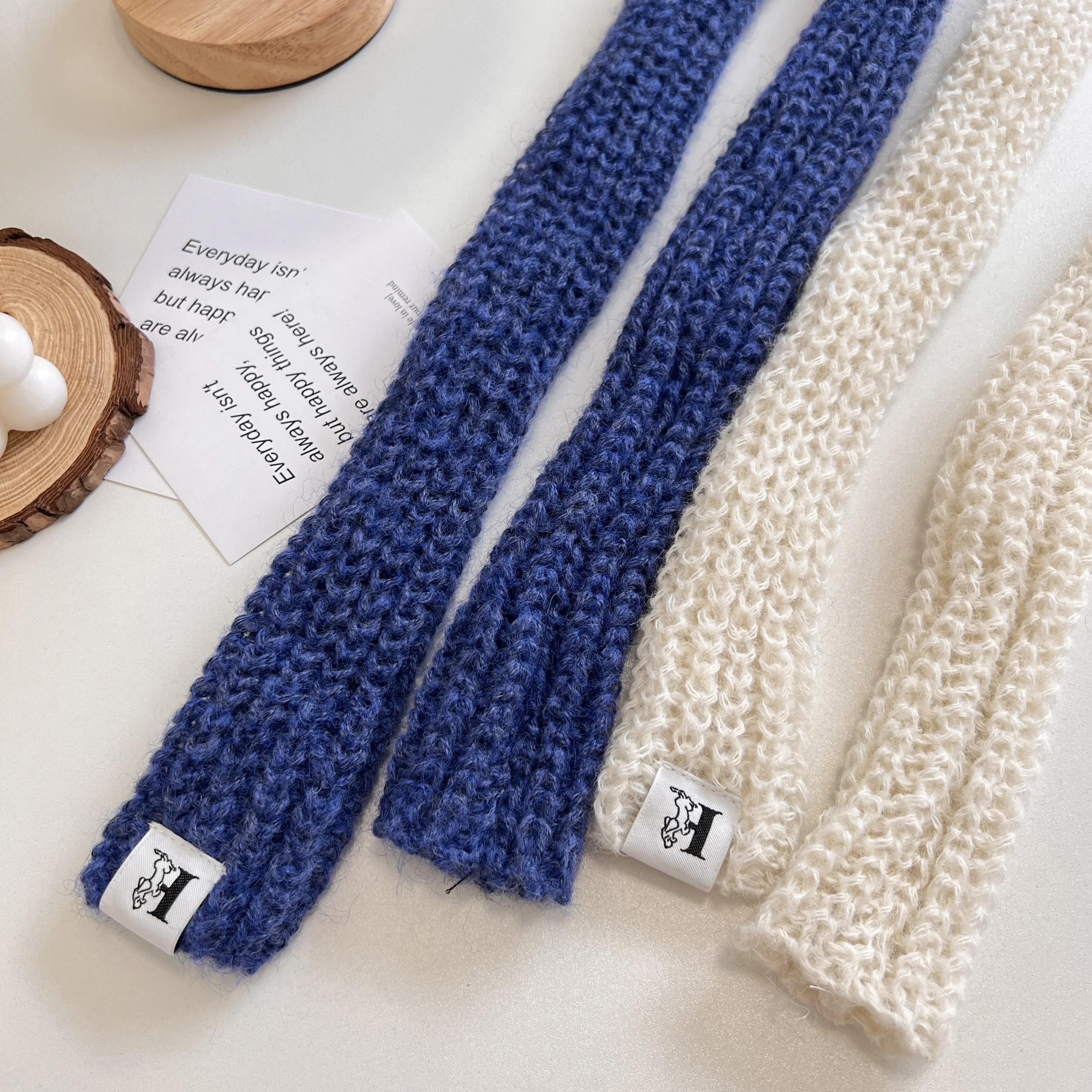 South Korea Special-Interest Design Thin Narrow Strip Solid Color Wool Scarf Winter High-Grade Fashion All-Match Knitted Scarf