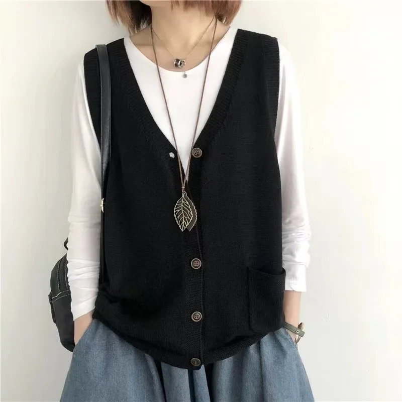 Knitted Vests Top For Women Casual Single-Breasted Knitwear Cardigan Tank Sweater Female Solid Sleeveless 2024 Fashion