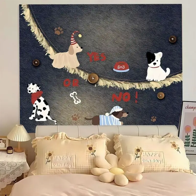 VIKAMA Korean Graffiti Hand drawn Cute Tapestry Kawaii Y2K Style Bedroom Dormitory Home Decoration