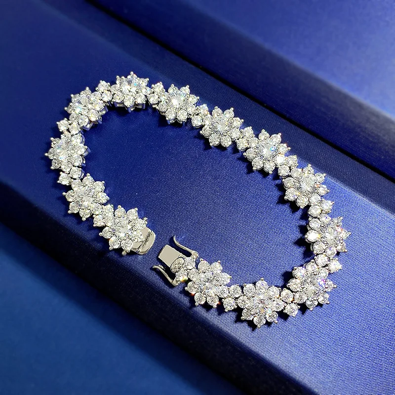 Full set sunflower bracelet s925 silver brocade cluster simulation diamond flower shaped bracelet full circle diamond bracelet