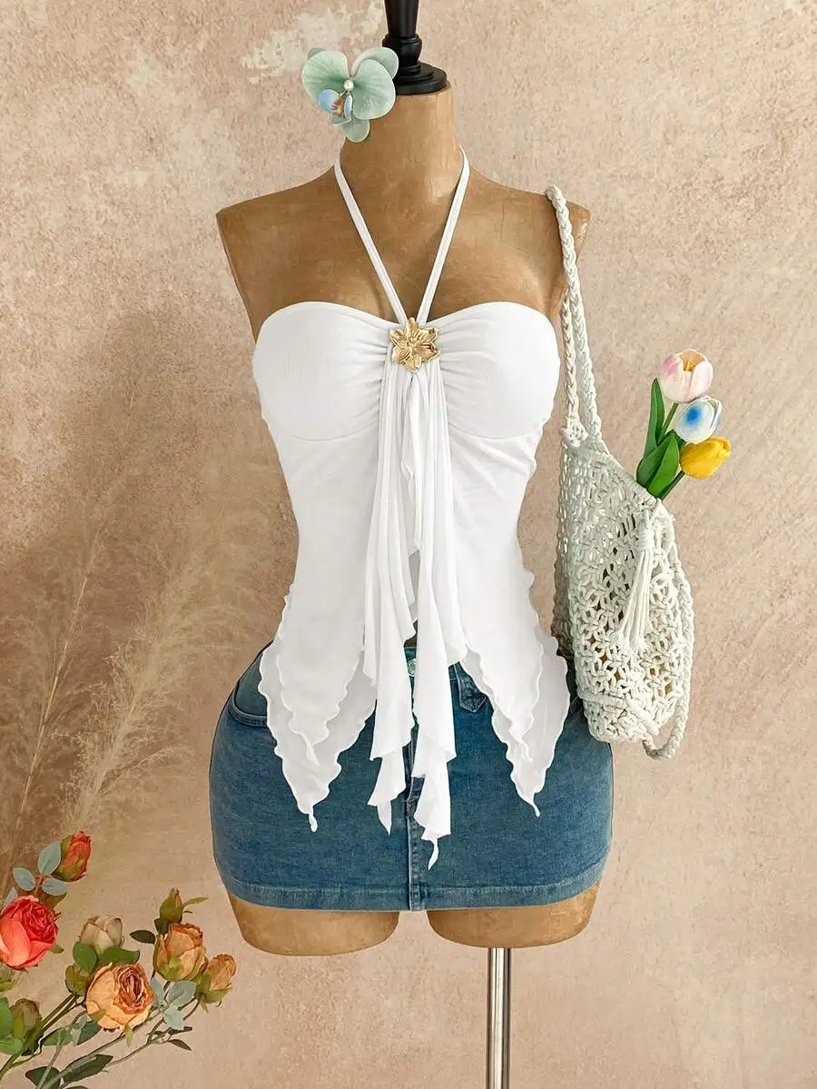 

Women's Vacation Striped Halter Top And Shorts Casual 2 Pieces Set