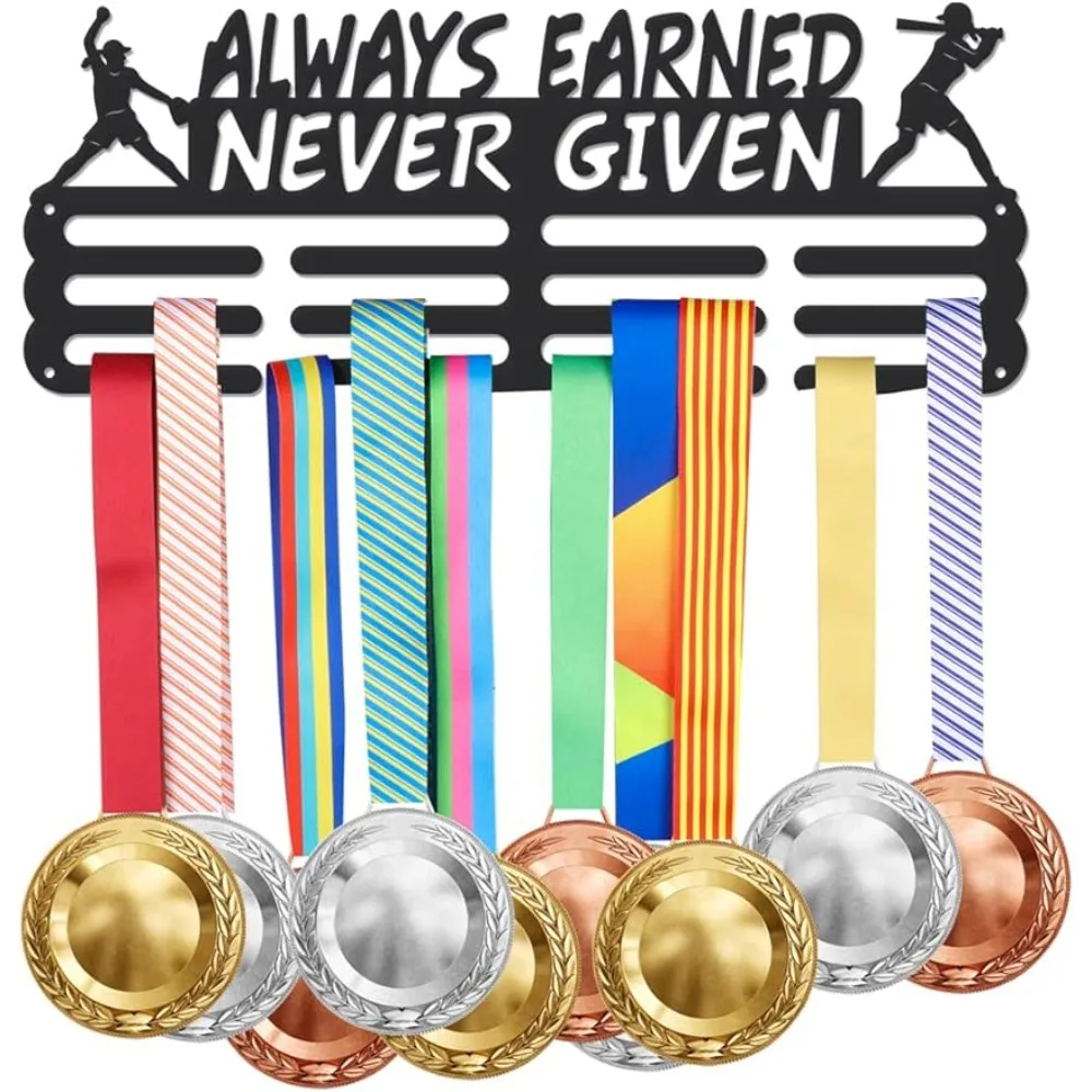 

Female Softball Medal Display Rack Always Earned Never Given Medal Holder with 12 Lines Sturdy Steel Award Display Holders Wall