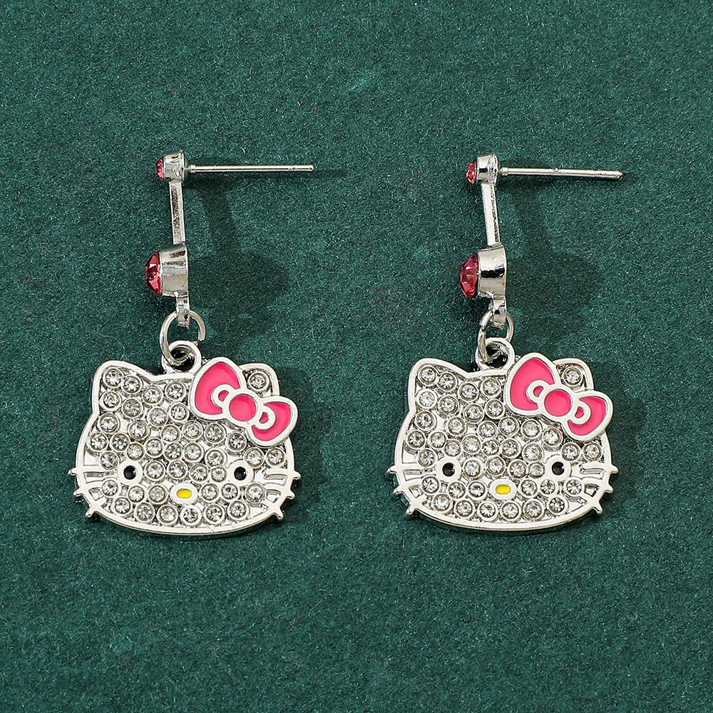 Cute Sanrio Hello Kitty Cartoon Earrings Y2K Sweet Spicy Girl Alloy Earrings Kawai Minimalist Fashion Diamond Jewelry Gift