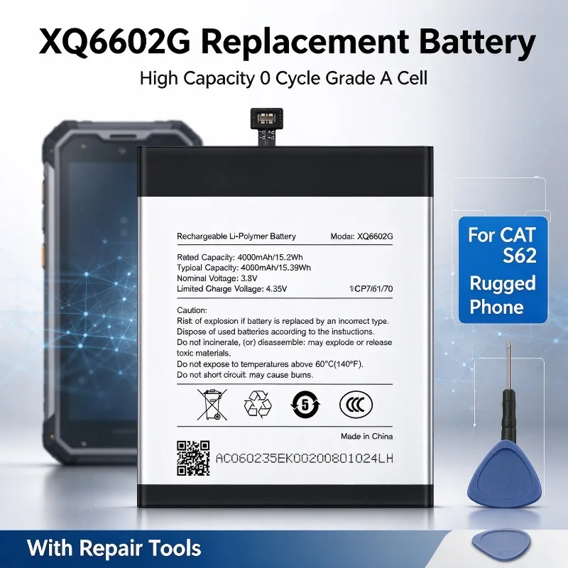 XQ6602G High Capacity 0 Cycle Grade A Cell Replacement Battery for CAT S62 Rugged Phone, with Repair Tools